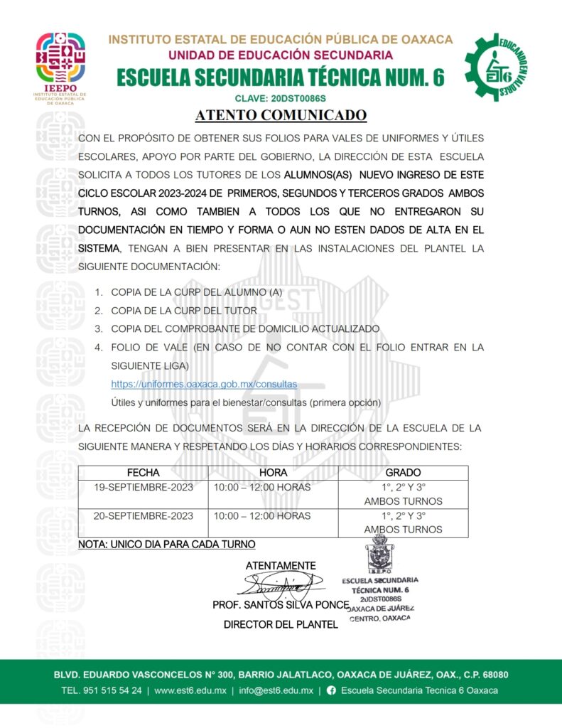 ATENTO COMUNICADO: VALES DE UNIFORMES Y ÚTILES ESCOLARES