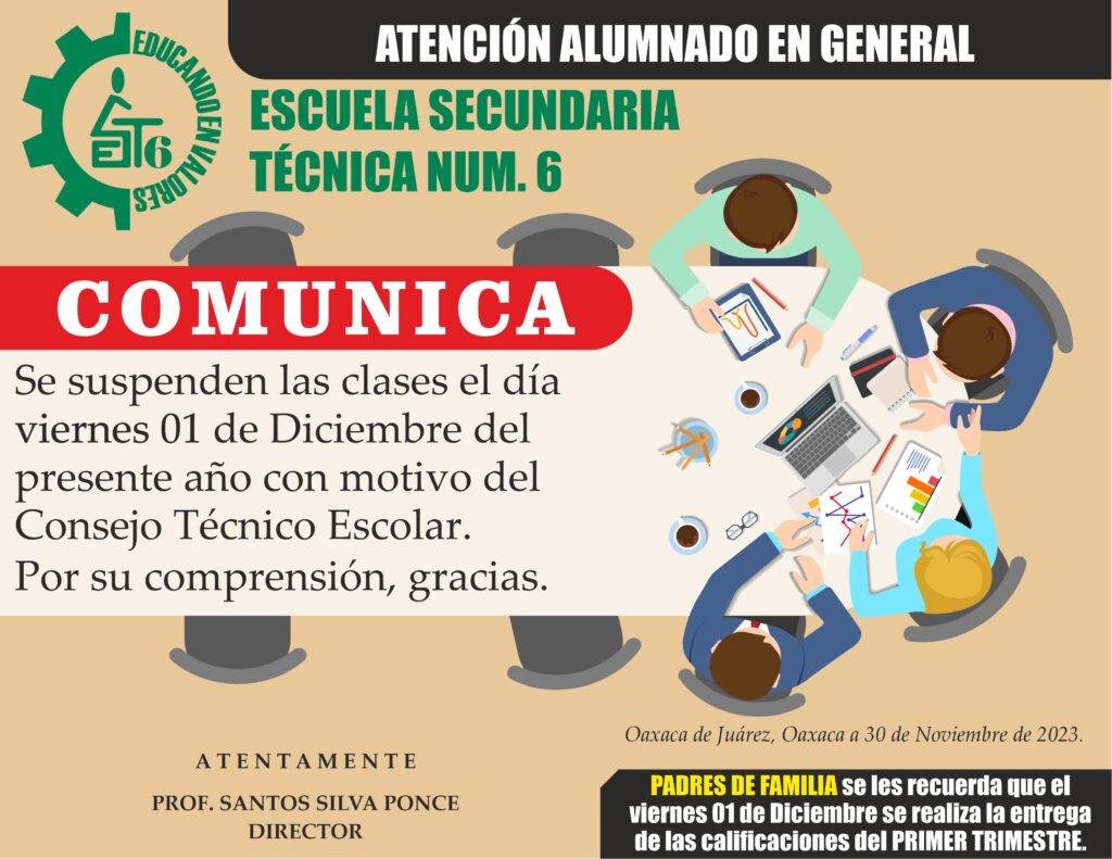 SUSPENSIÓN DE CLASES Y ENTREGA DE CALIFICACIONES DEL PRIMER TRIMESTRE