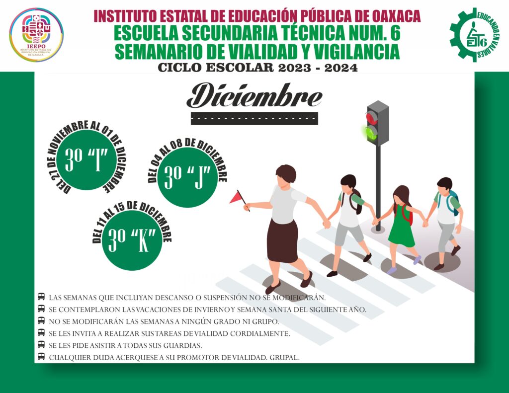 SEMANARIO DE VIALIDAD Y VIGILANCIA DEL MES DE DICIEMBRE DE 2023