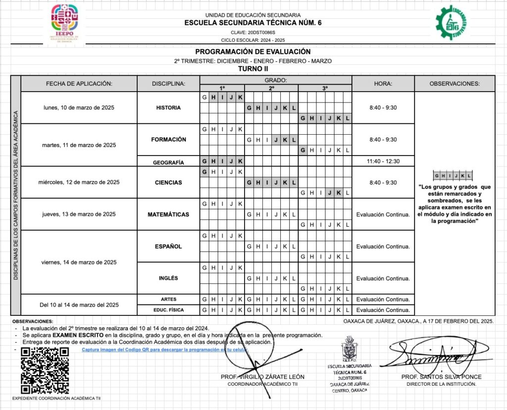 PROGRAMACIÓN DE EVALUACIÓN